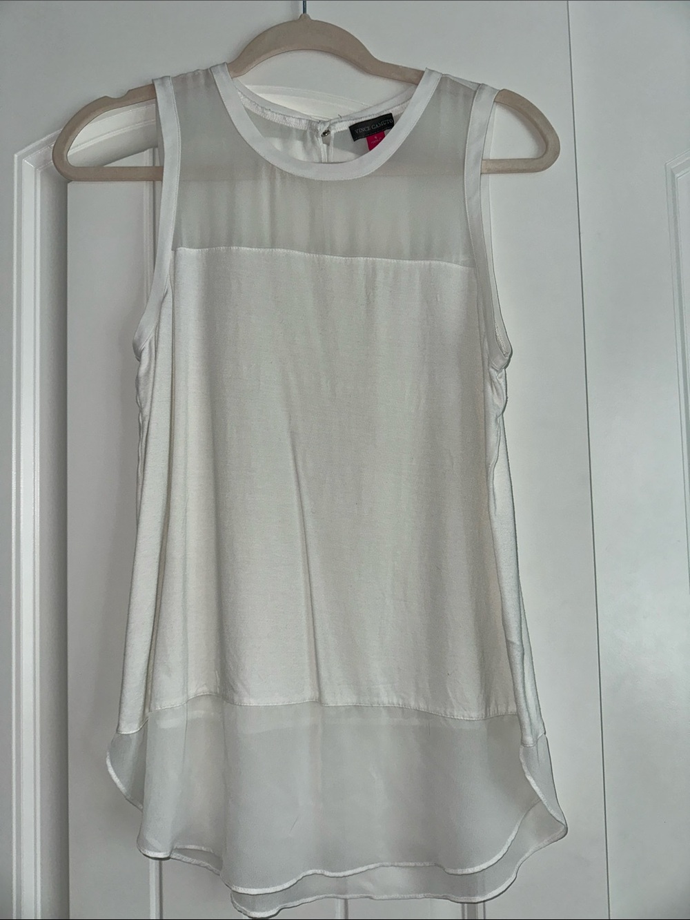 Vince Camino White Sleeveless Sheer Panel Blouse - Small